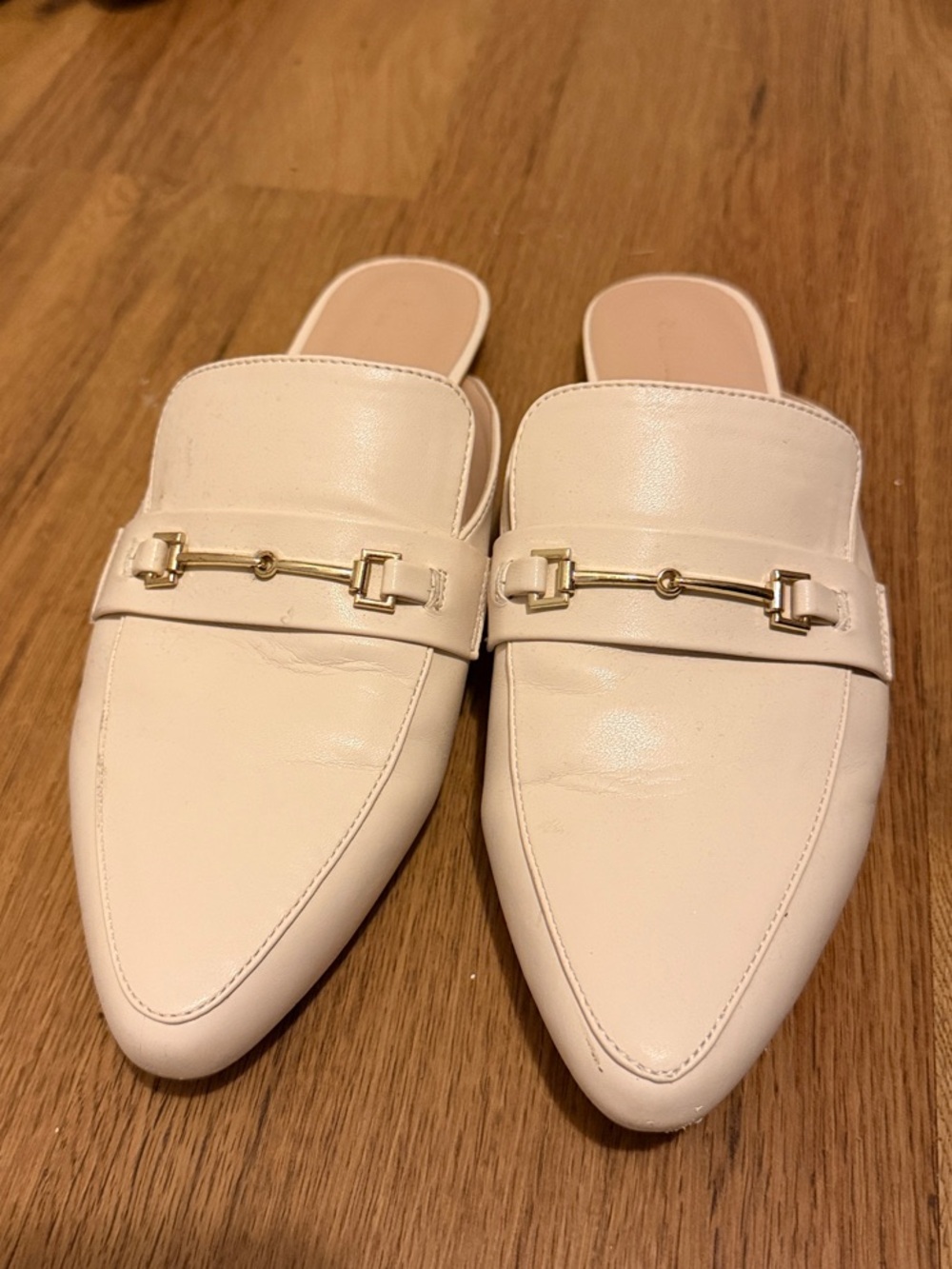 Dream Pairs Cream Pointed Backless Mules with Gold Hardware